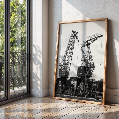 plakat szczecin żurawie w czerni i bieli w salonie