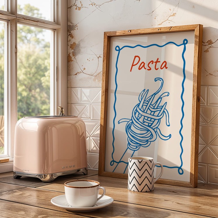 plakat cucina italiana pasta w drewnianej ramie w kuchni