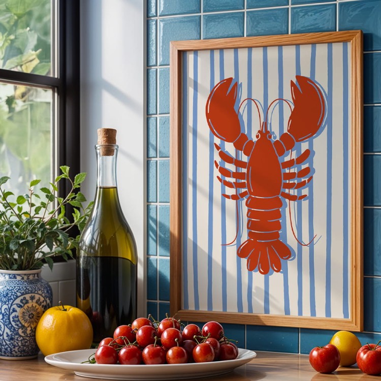 plakat cucina italiana aragosta w niebieskiej kuchni