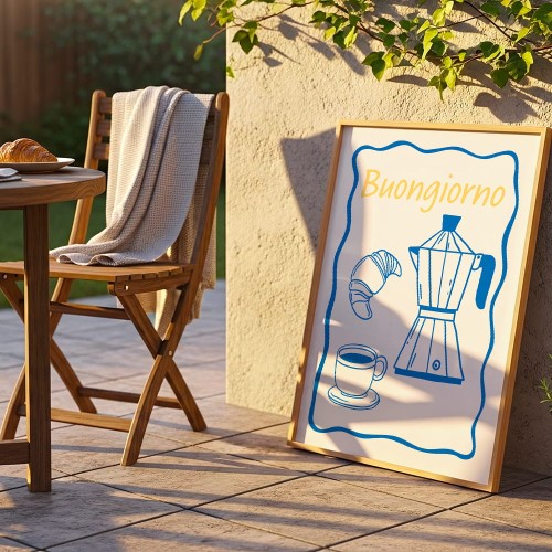 plakat cucina italiana espresso w drewnianej ramie