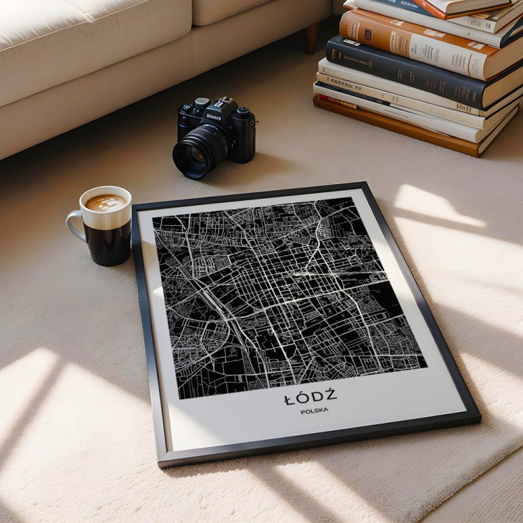 plakat łódź mapa w czarnej ramie