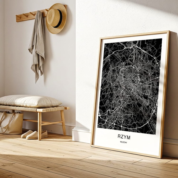 plakat rzym mapa w drewnianej ramie w przedpokoju