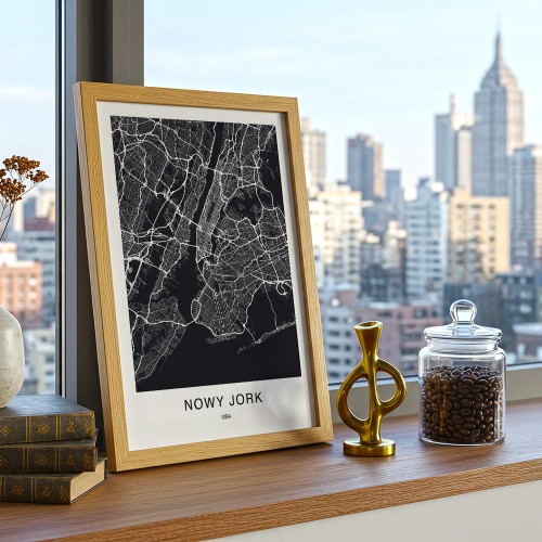 plakat nowy jork mapa w drewnianej ramce
