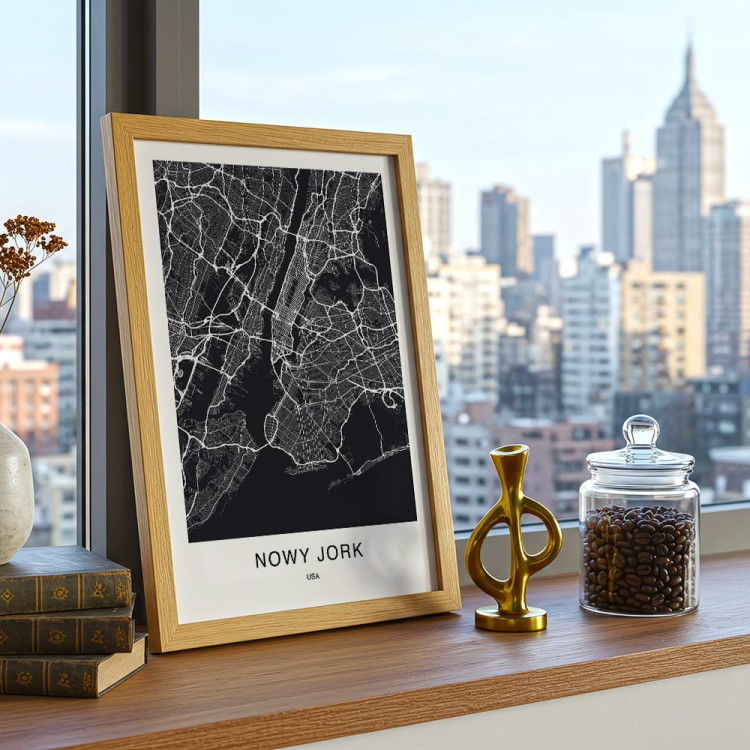 plakat nowy jork mapa w drewnianej ramce