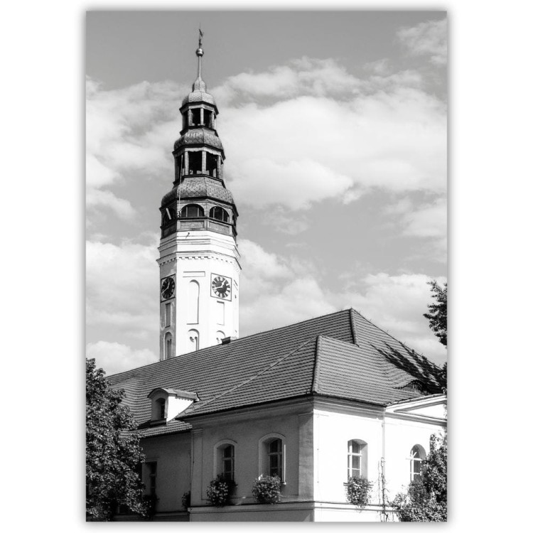 plakat zielona góra ratusz w czerni i bieli
