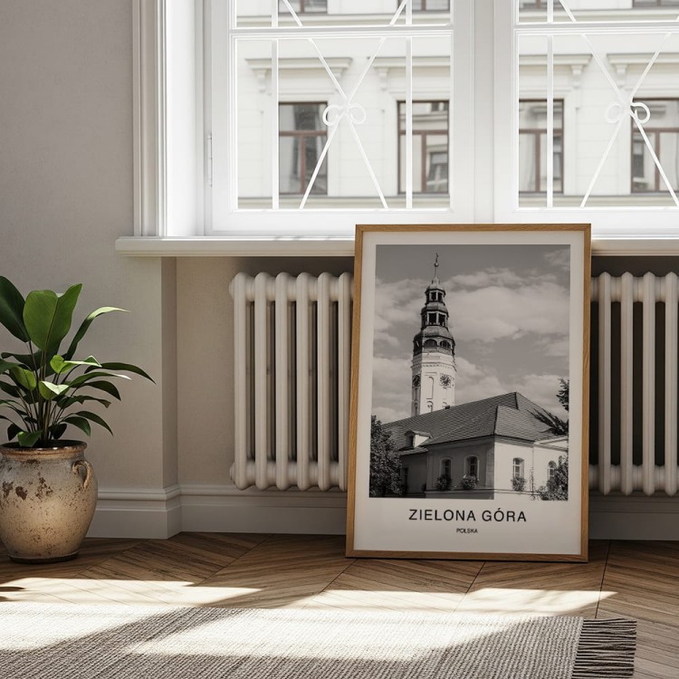 plakat zielona góra polska ratusz w drewnianej ramie