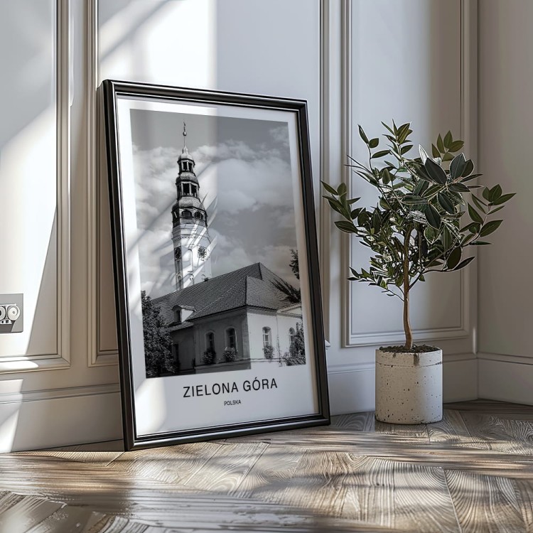 plakat zielona góra polska ratusz w czarnej ramie
