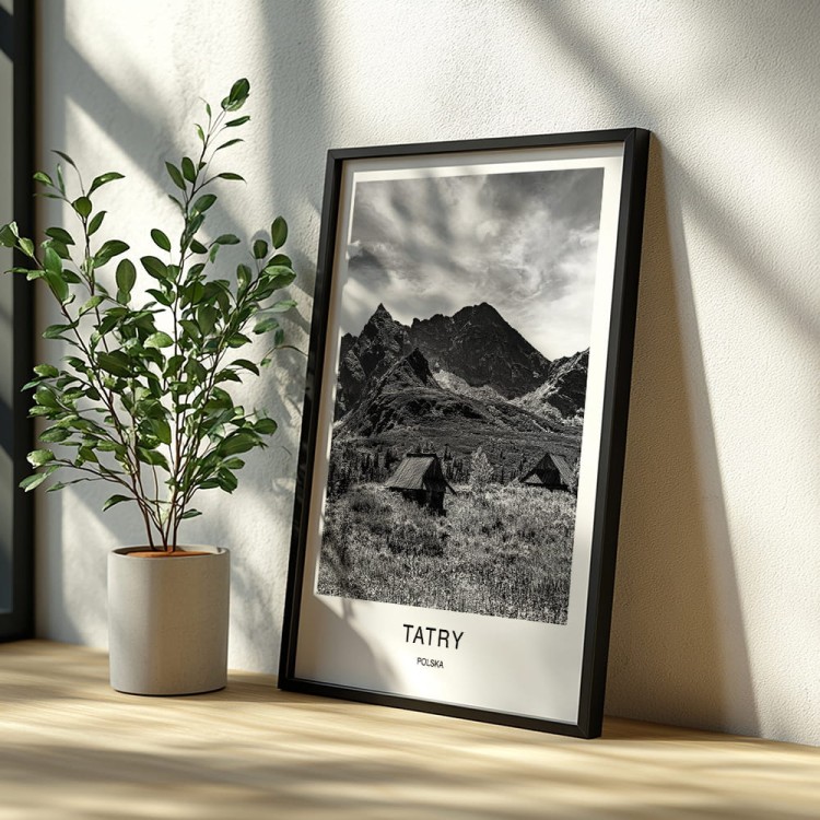 plakat tatry polska hala gąsienicowa i tatry wysokie w czarnej ramie