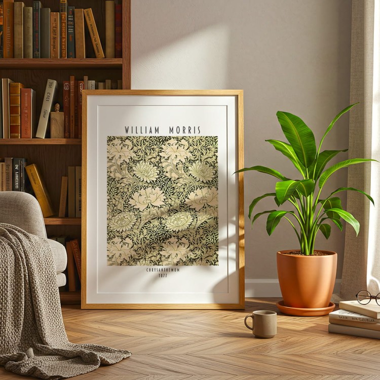 plakat william morris chrysanthemum w drewnianej ramie z passepartout