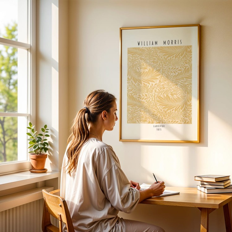 plakat william morris larkspur nad biurkiem