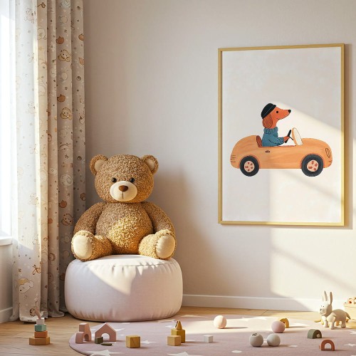 plakat jamnik kierowca w pokoju dziecka