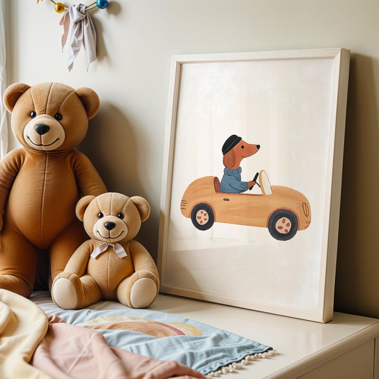 plakat jamnik kierowca w jasnej ramce