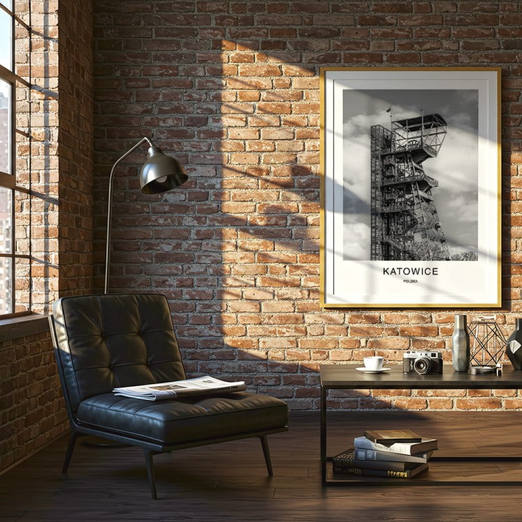 plakat katowice polska szyb górniczy we wnętrzu industrialnym