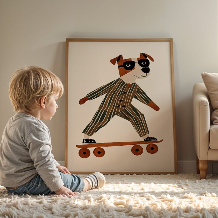 plakat pies na deskorolce dekoracja ścienna