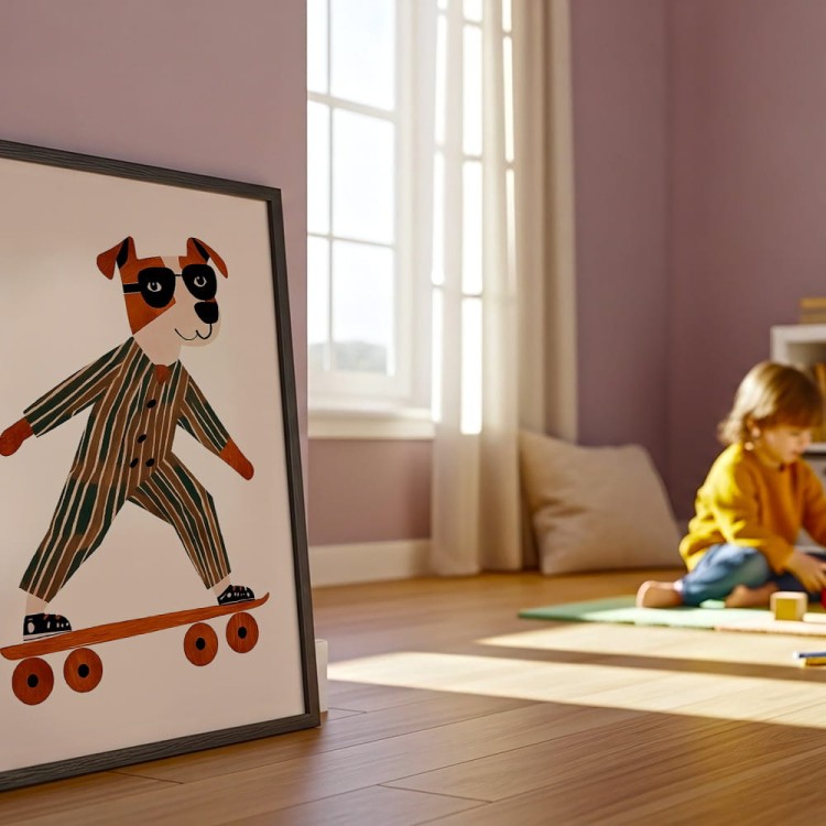 plakat pies na deskorolce w pokoju dziecięcym