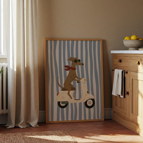 plakat pies na vespie w kuchni