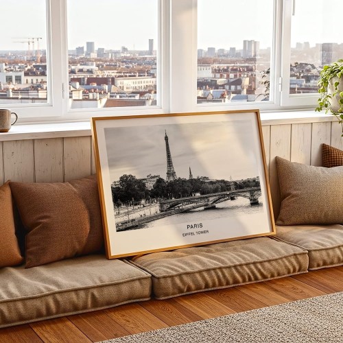 plakat paryż francja wieża eiffla nad sekwaną w salonie