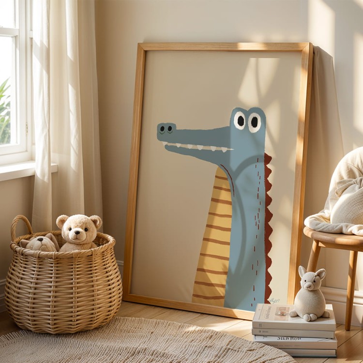 plakat pan krokodyl w drewnianej ramie