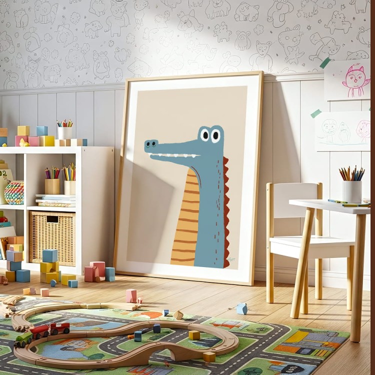 plakat pan krokodyl z białym obramowaniem w pokoju dziecka