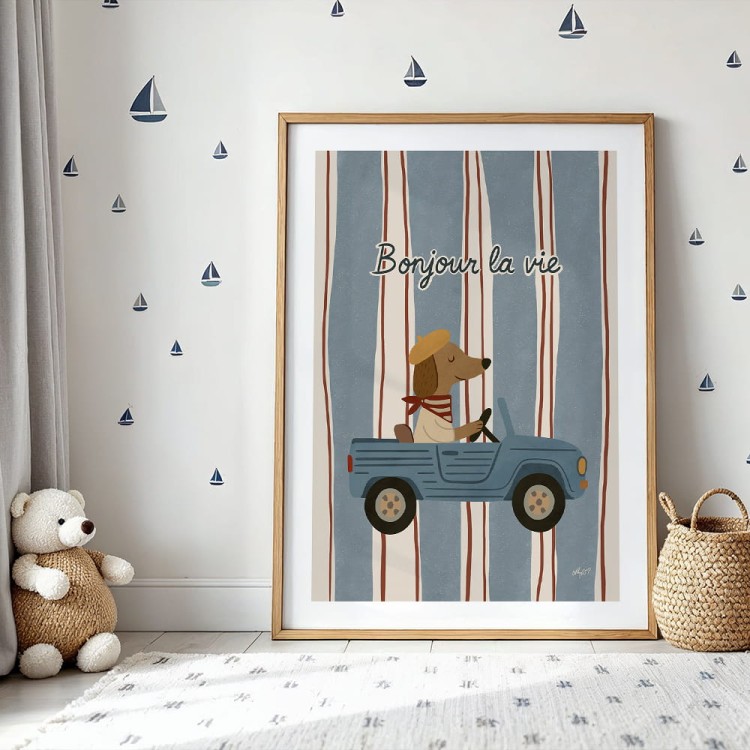 plakat mały kierowca z paryża z białym obramowaniem w pokoju malucha