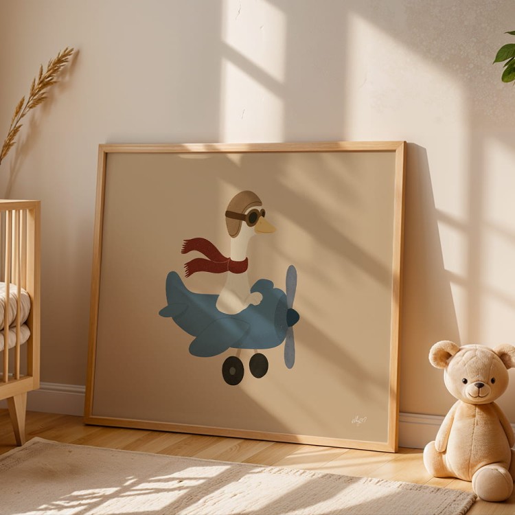 plakat kapitan gęś w drewnianej ramce w pokoju dziecięcym