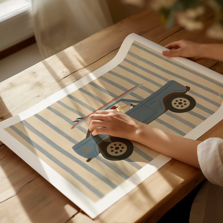 plakat pelikan surfer z białym obramowaniem mały format