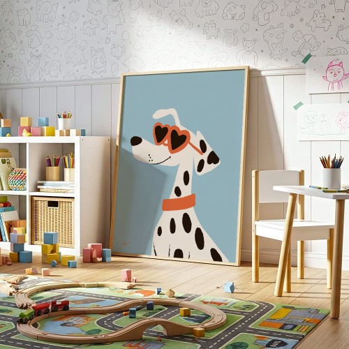 plakat stylowy dalmatyńczyk w drewnianej ramie