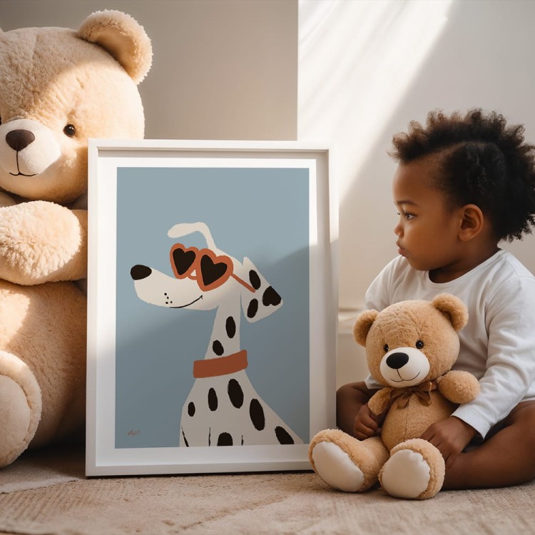 plakat stylowy dalmatyńczyk z białym obramowaniem w białej ramce