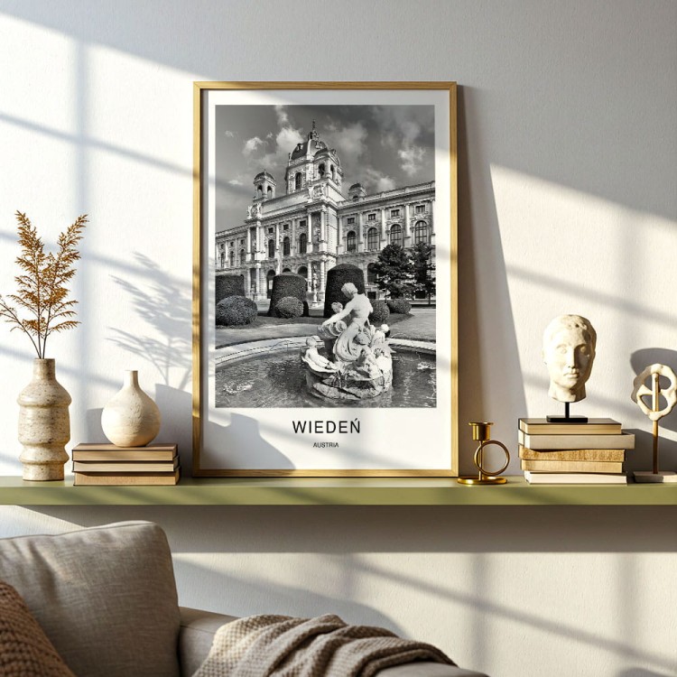 plakat wiedeń austria fontanna w drewnianej ramie