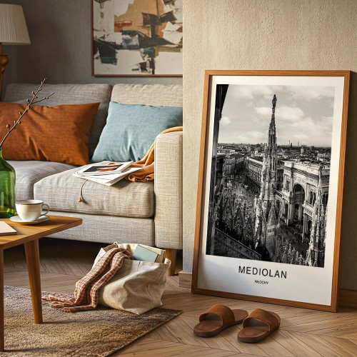 plakat mediolan włochy piazza duomo w drewnianej ramie