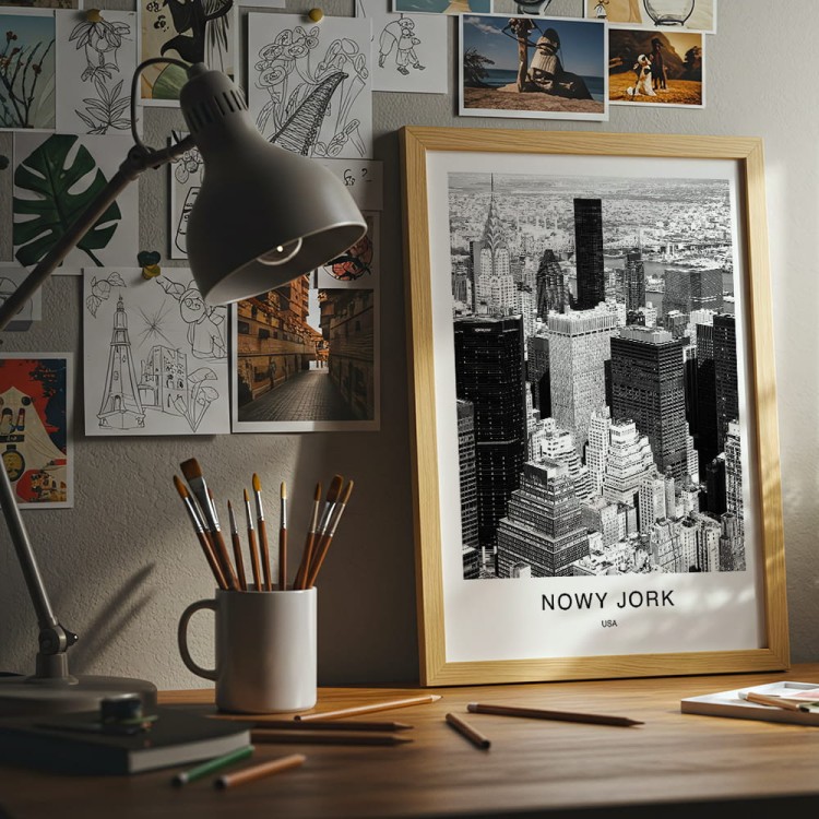 plakat nowy jork usa panorama manhattanu w drewnianej ramie