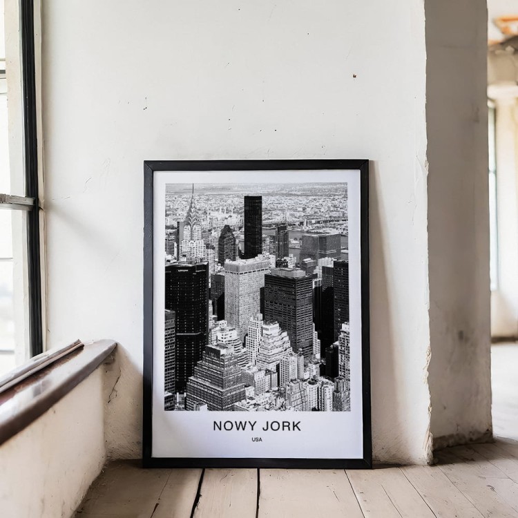plakat nowy jork usa panorama manhattanu w czarnej ramie