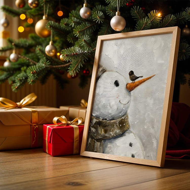 plakat zimowa przyjaźń w drewnianej ramie