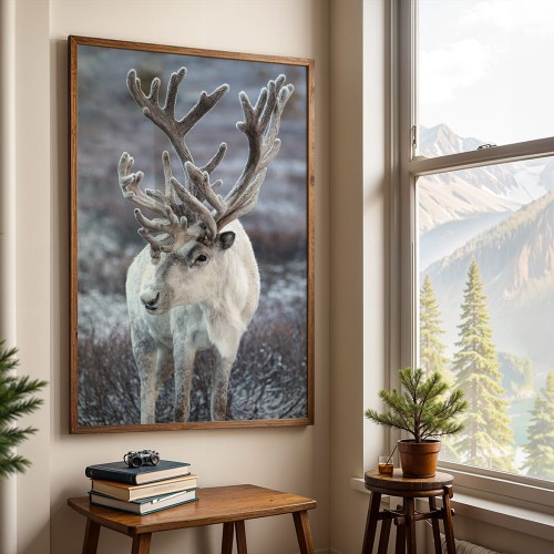 plakat zimowy renifer w domu