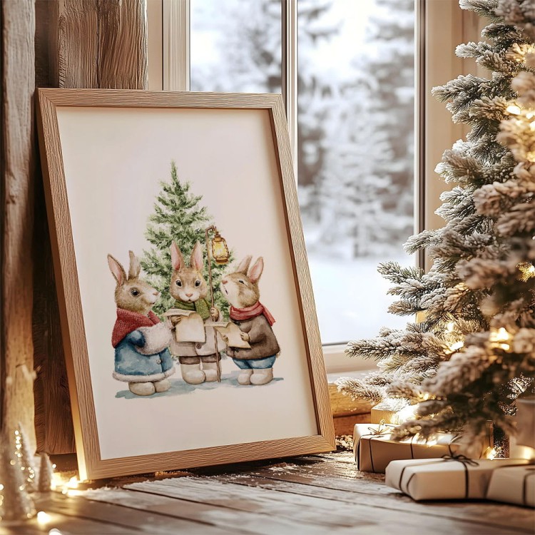 plakat christmas rabbits w salonie pod choinką