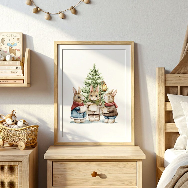 plakat christmas rabbits w pokoju dziecięcym