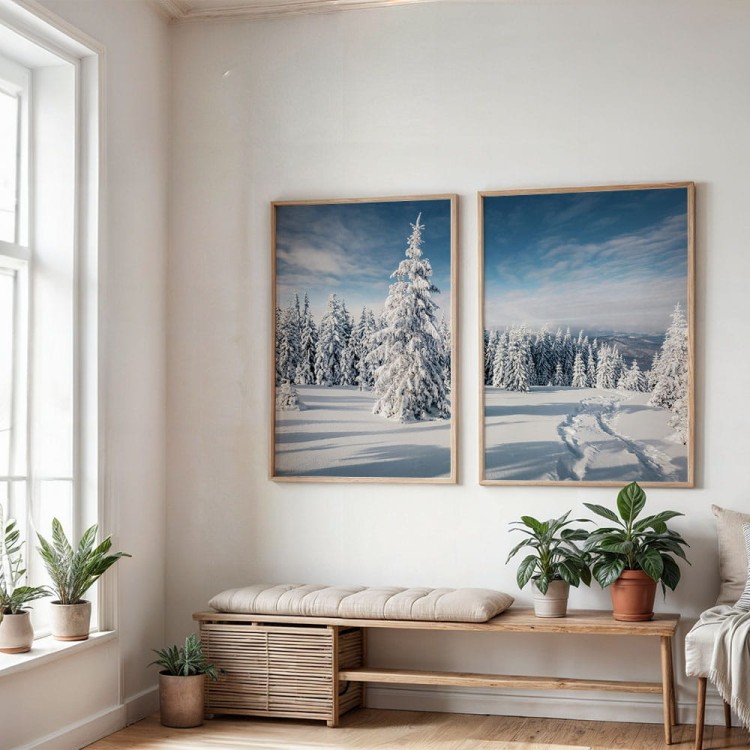 galeria plakatów zimowo drewnianych ramach