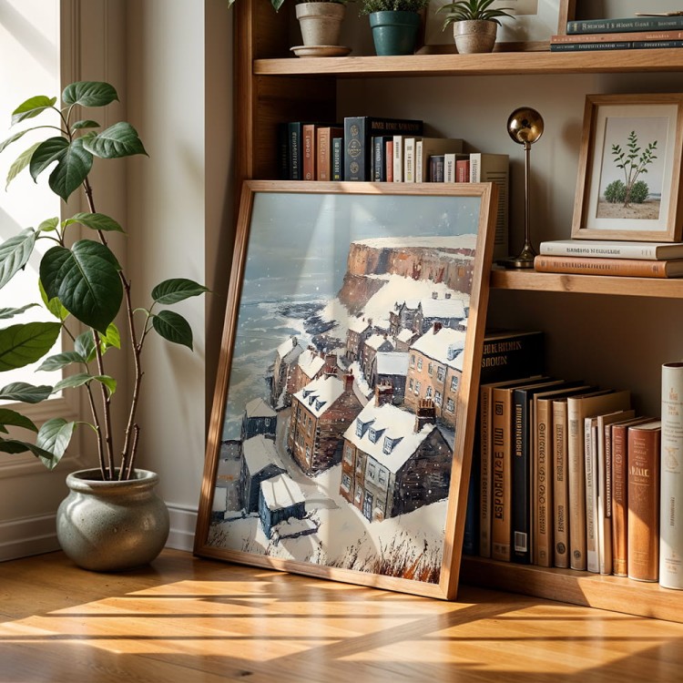 plakat nadmorska zima w drewnianej ramie