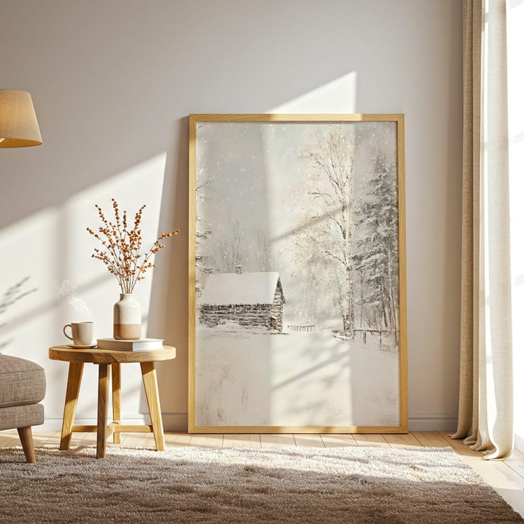 plakat w sercu zimy w salonie w drewnianej ramie