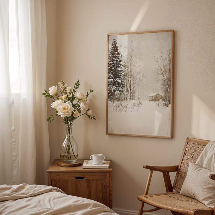 plakat ukryta wśród drzew w sypialni