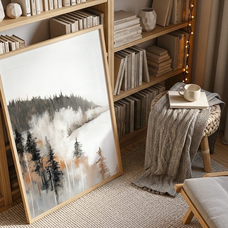 plakat zimowy spokój w drewnianej ramie