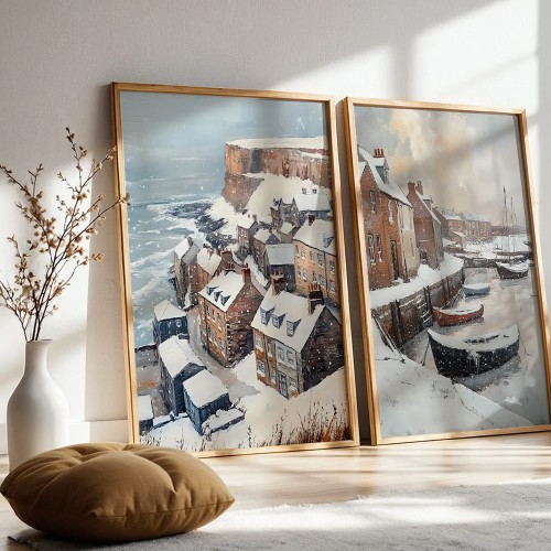 galeria plakatów zimowe wybrzeże w drewnianych ramach