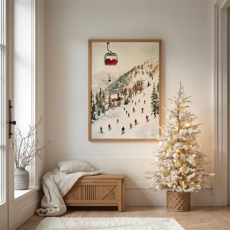 plakat na stoku w drewnianej ramie