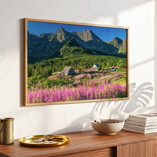 plakat tatry hala gąsienicowa w salonie nad komodą