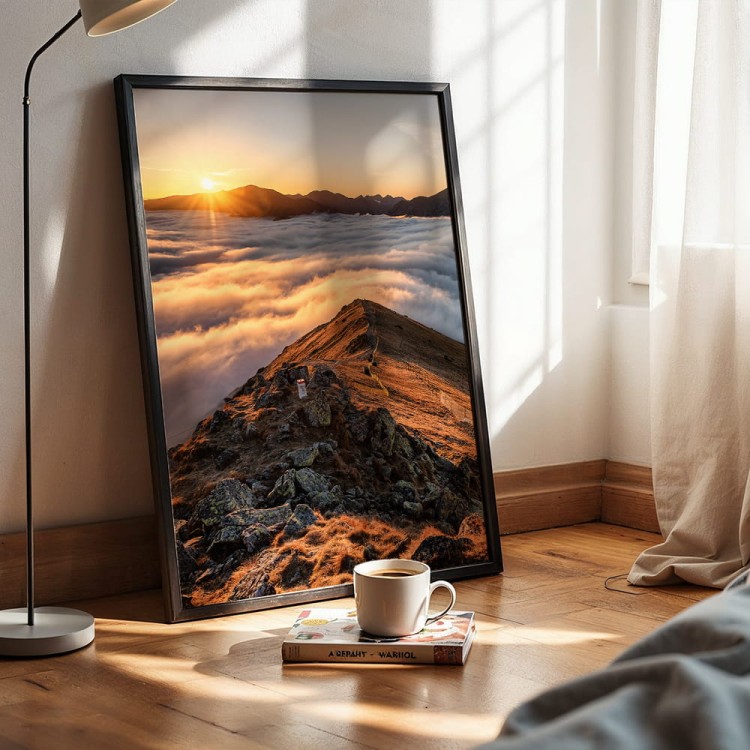 plakat tatry zachód słońca w tatrach w czarnej ramie w sypialni