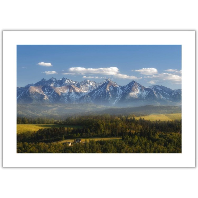 plakat tatry widok na tatry z białym obramowaniem
