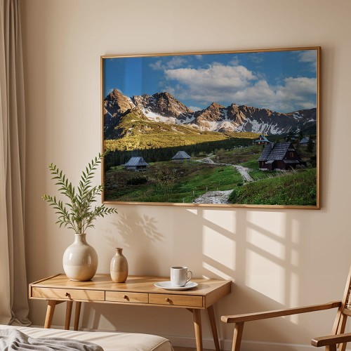 plakat tatry hala gąsienicowa o poranku w sypialni