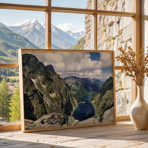 plakat tatry czarny staw w drewnianej ramie