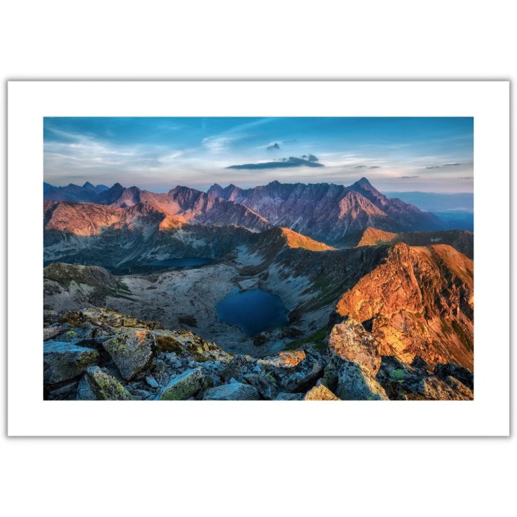 plakat tatry dolina pięciu stawów polskich z białym obramowaniem