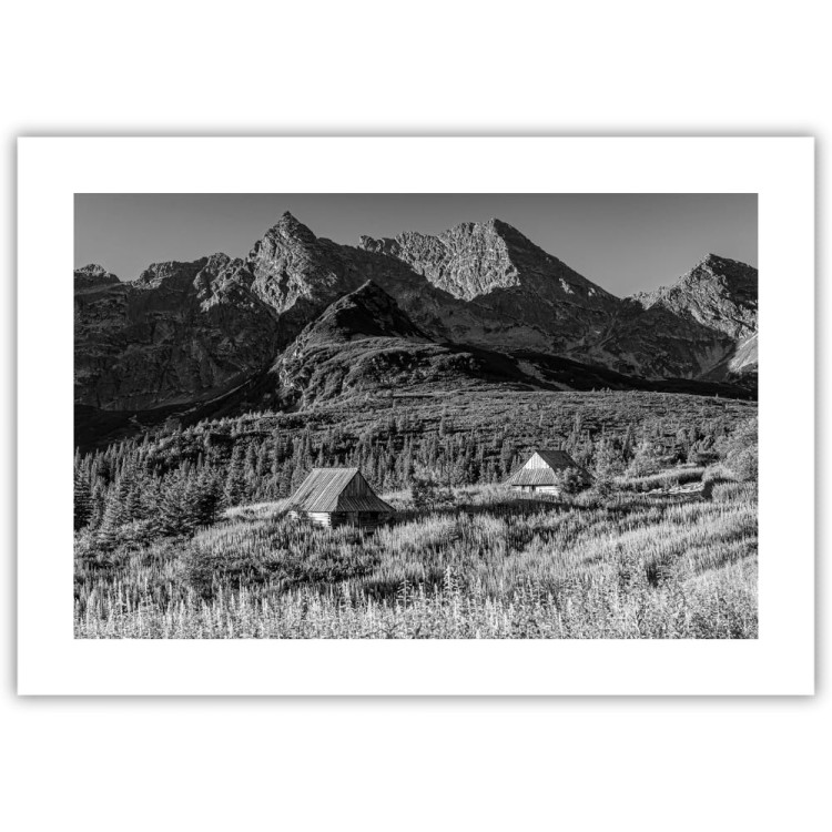 plakat tatry hala gąsienicowa w czerni i bieli z białym obramowaniem